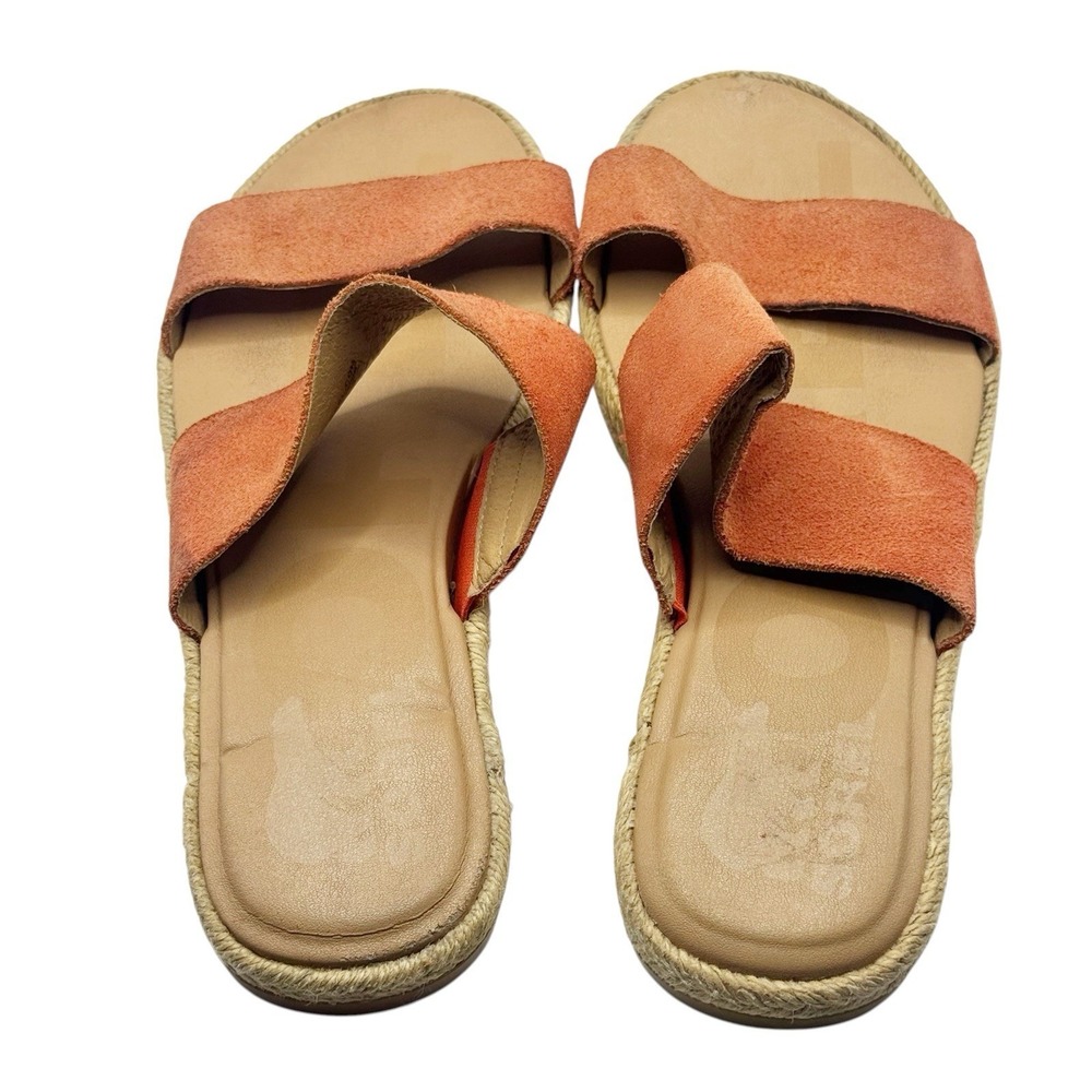 Sorel Ella II Slide Sandals Women's Size 8.5 Beige Orange Flats Leather - Picture 4 of 5